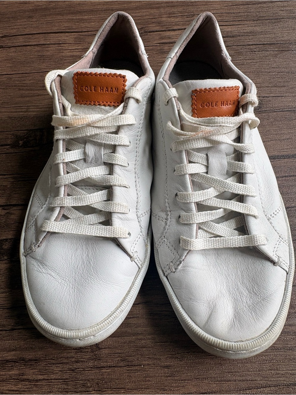 Cole Haan White Leather Sneakers with Brown Logo Patch